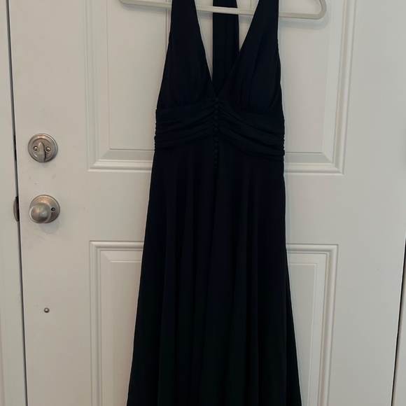 White House Black Market Black Halter Dress with Buttons and Long Ties - Picture 2 of 6